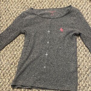 abercrombie kids Gray Button-Front Cardigan with Pink Pony Logo